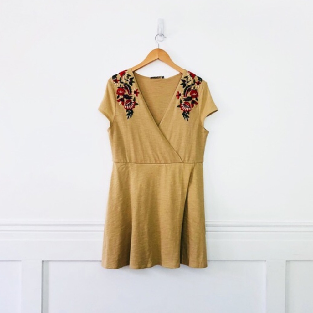 NWT Zara Tan Knit Embroidered Dress